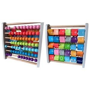 Jadore Wooden 2in1 Math Beads & ABC Abacus Capital & Lower Case Alphabet Letters